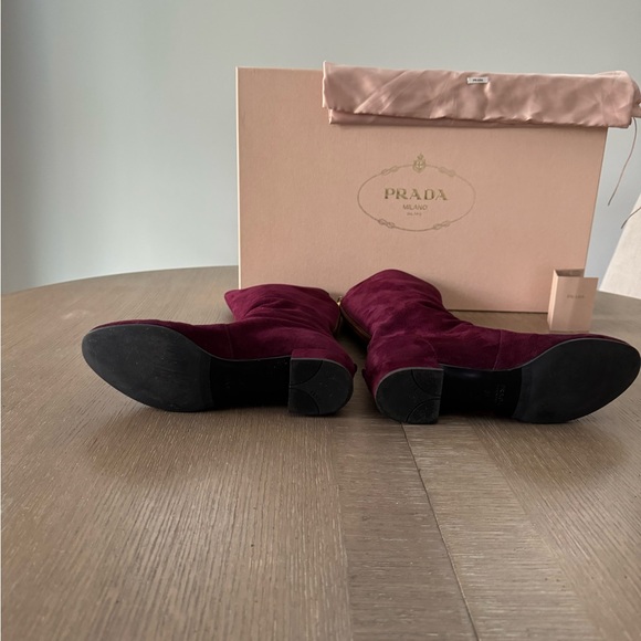 Prada Tall Suede Boot Wine Sz 37 - Picture 7 of 14